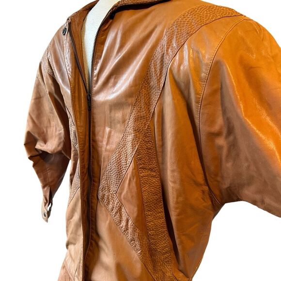 Vintage Gino di Giorgio Brown 1980s Bomber Brown Leather Jacket - Medium - Picture 3 of 11